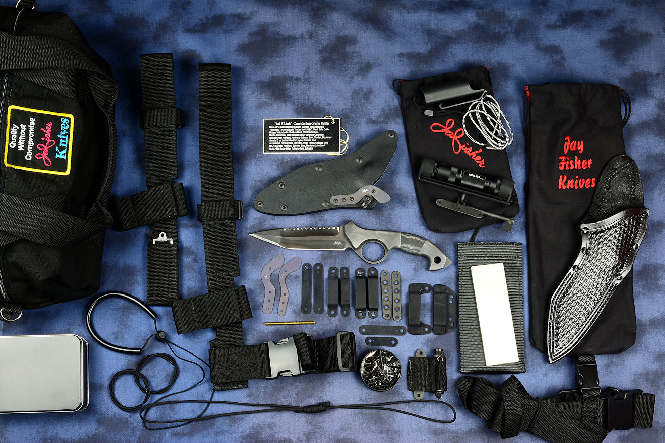 "Ari B'Lilah" Full counterterrorism tactical knife and kit, accessories, mounting, flashlight, storage