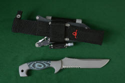 "Arctica" reverse side view. Ultimate belt loop extender with diamond pad sharpener pocket on sheath back.