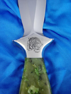 "Cassini" athame dagger: bolster engraving details, Note full sculping on polished bolster faces