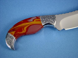 "Izanagi" fine knife gemstone handle: reverse side handle detail. Noreena Jasper gemstone varies tremendously within same rock for unique beauty.