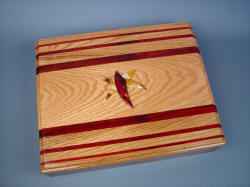 "Macha Navigator" case in Red Oak, Redheart Hardwood, Mookaite Jasper gemstone, top view