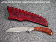 "Falcon" in ATS-34 high molybdenum stainless steel blade, 304 stainless steel bolsters, Polvadera Jasper gemstone handle, lizard skin inlaid sheath