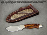 "Pluto" Fine custom handmade skinner, nessmuk style blade, ironwood, rattlesnake, leather